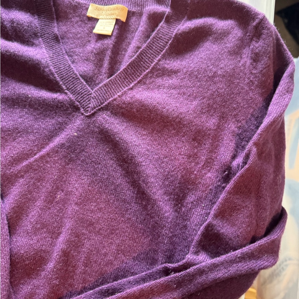 Ply Cashmere Deep Purple V-Neck Sweater